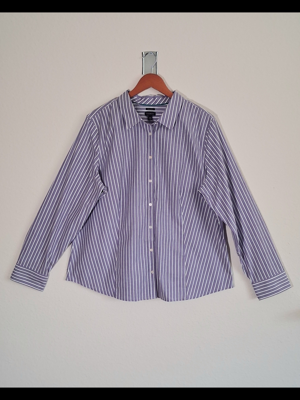 Talbots Cotton Striped Button-Up Shirt in Lavender and White